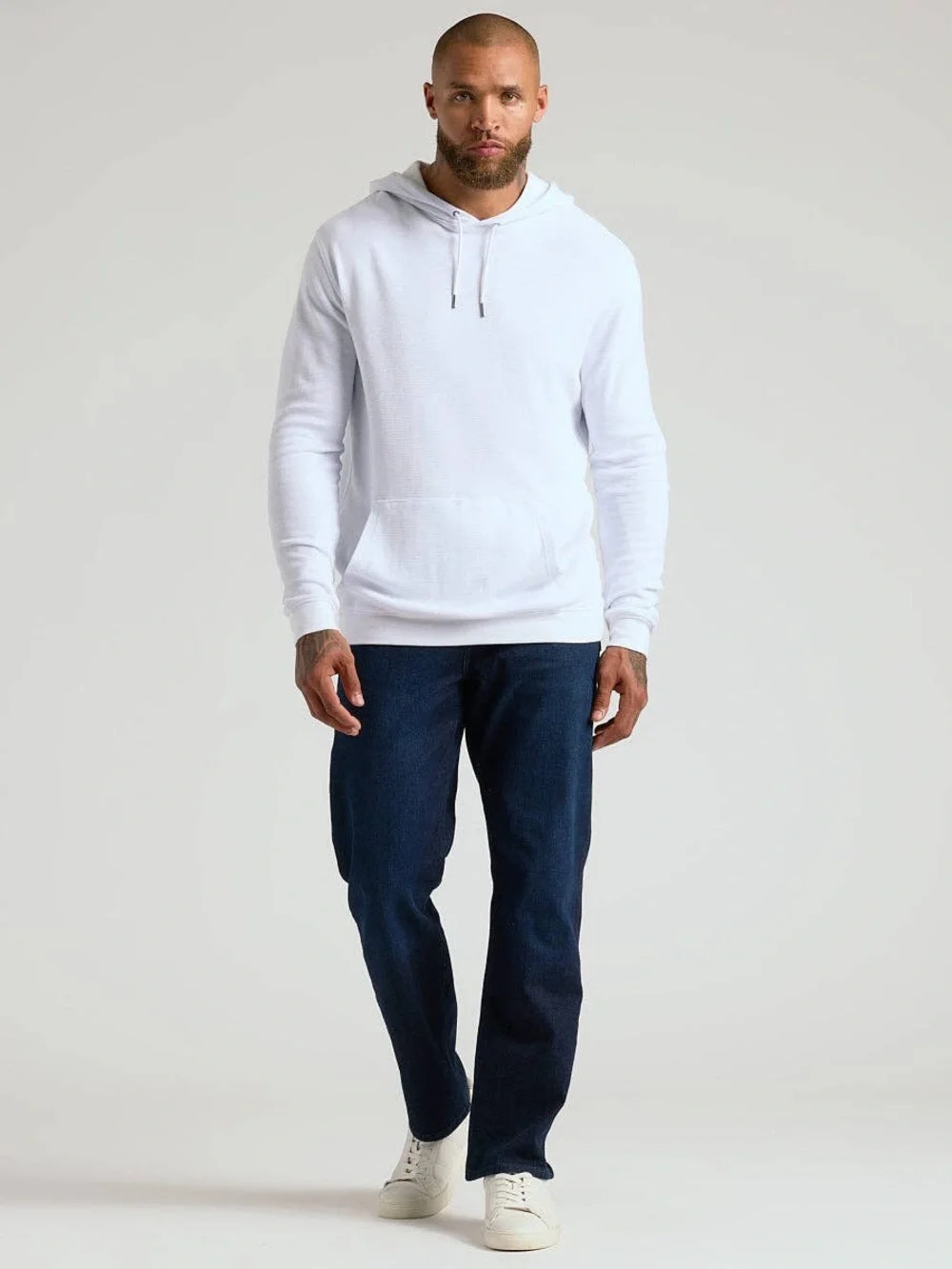 True Classic Men’s White Waffle Knit Hoodie Modal Cotton Pullover NWT